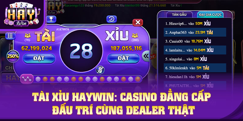 Tài Xỉu HAYWIN: Casino Đẳng Cấp, Đấu Trí Cùng Dealer Thật
