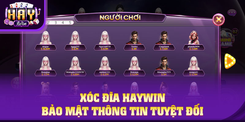 Xóc Đĩa HAYWIN bảo mật thông tin tuyệt đối